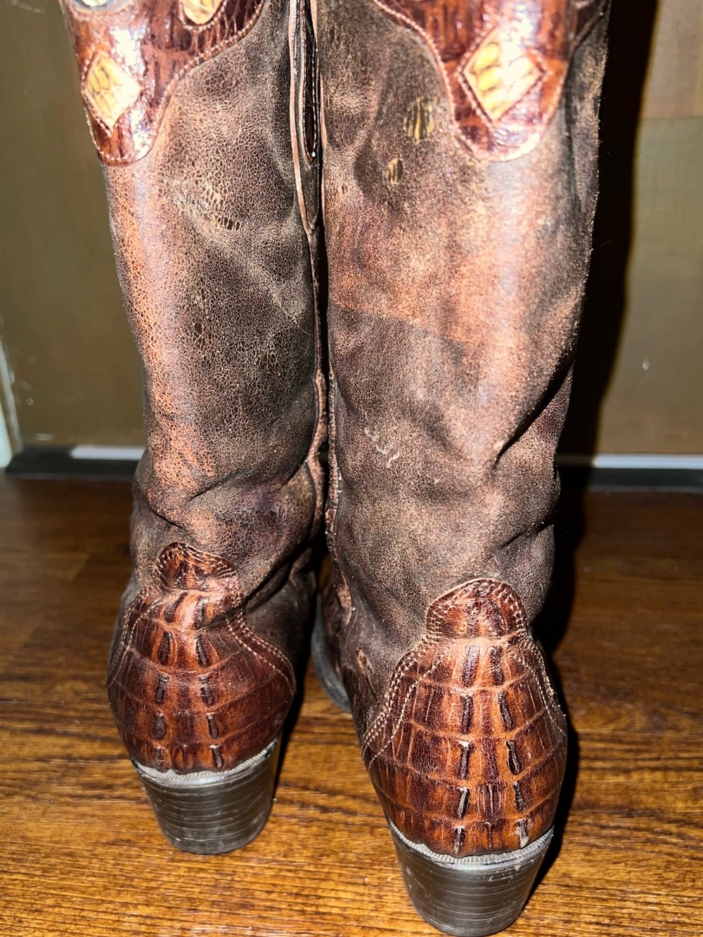 Buitre Brown Alligator Leather Western Tan Rodeo Cowboy Heeled Boots Size 10 - Picture 5 of 13